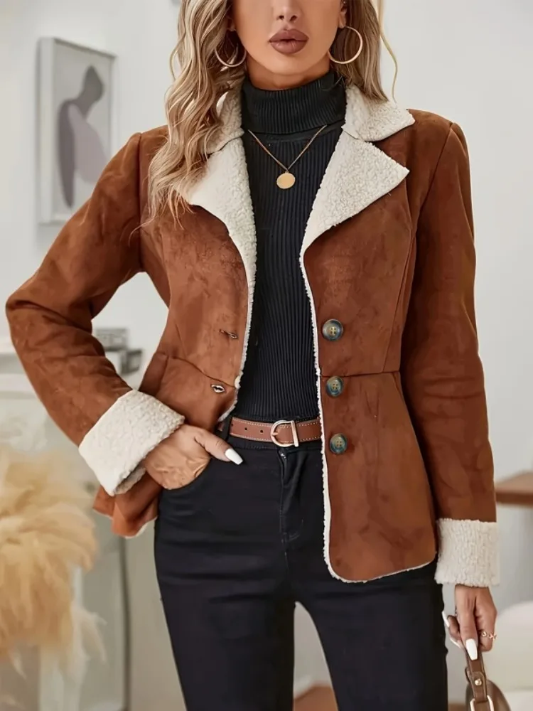 

Onecozyday 2025, осенне-зимняя стильная куртка с лацканами, однобортное облегающее пальто для женщин, верхняя одежда на выход