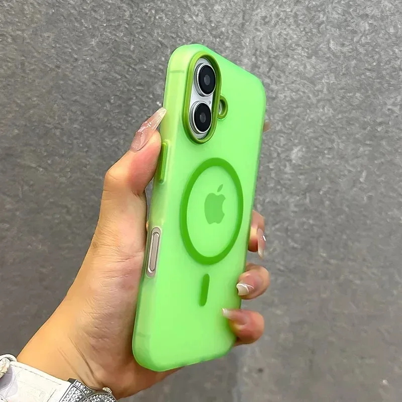 

HPODFor Magsafe Candy Color Contrast Lanyard Case For iPhone 16 15 17 Pro Max 14 Plus 16e Hand Wrist Strap Matte Soft Cover