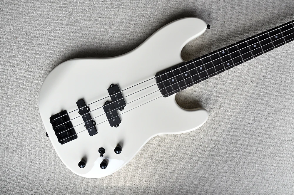 4 Strings White Electric Bass Guitar with Rosewood Fretboard,Customizable