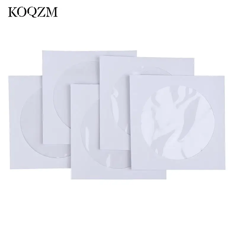 10/50PCS White 12.5*12.5CM CD DVD Disc Paper Sleeves Envelopes Storage Clear Window Case Flap White Folded Paper Bag CD Sleeves