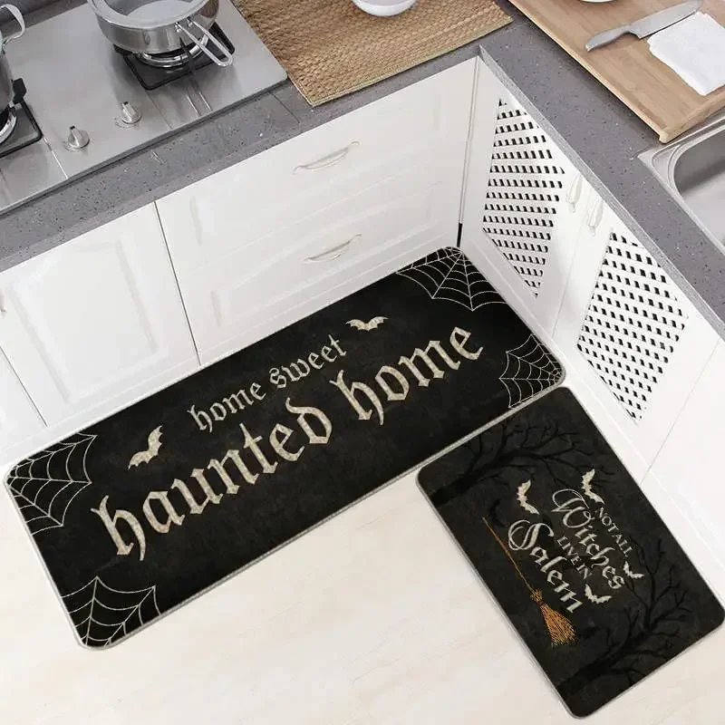 VIKAMA Halloween Letter Creative Floor Mat - Funny Home Entrance Anti-slip Carpet Set - Water-absorbing Home Decoration