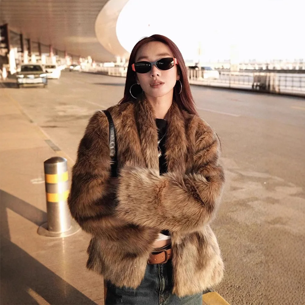 

Brown ort Fur Coat Thiened Women's Outerwear Eco-friendly Leather Alternative Youth Sle Commute Faion China Made