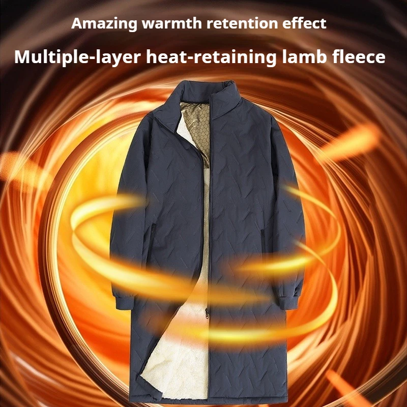 

Graphene Heating Men's Long Winter Coat Thermal Heated Jackets Thick Plush Lined Cold Weather Jacket Windproof Warm Overcoat Men