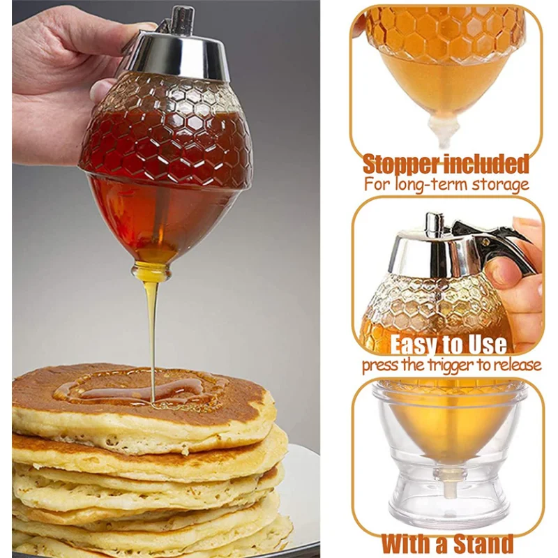 Diamond Shaped Glass Honey Dispenser 200ml Large Capacity Multifunctional Oil Bottle Vinegar and Sauce Dispensers Kitchen Tool