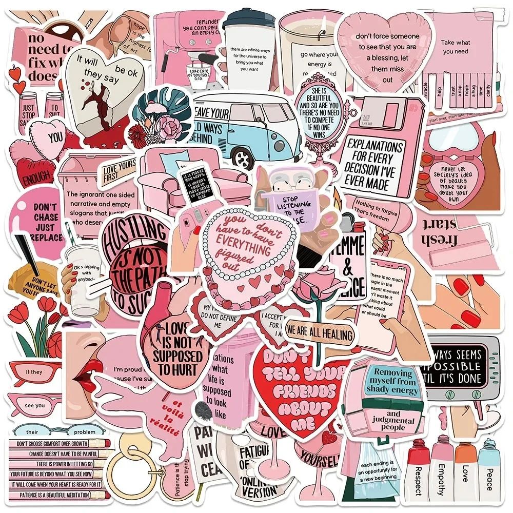 50/100 Stück niedliche rosa motivierende Wörter-Aufkleber, ästhetische positive inspirierende Aufkleber, Laptop, Gepäck, Telefon, wasserfester Aufkleber