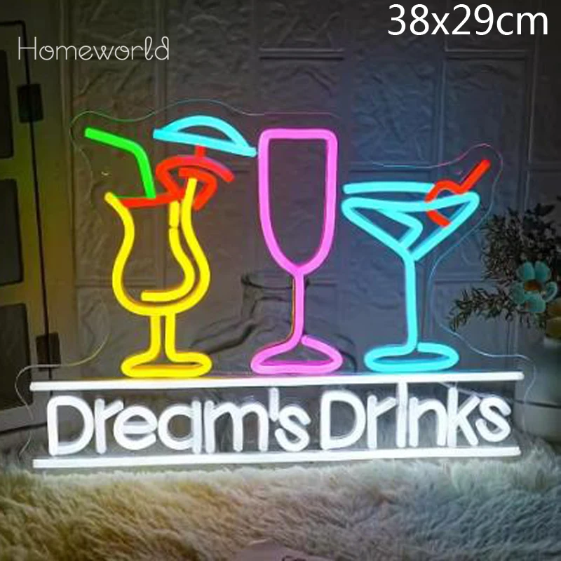 

Dream's Drinks Neon Sign Bar LED Neon Light Sign for Bedroom Beverage Shop Bar Man Cave Restaurant Wall Decor Night Light