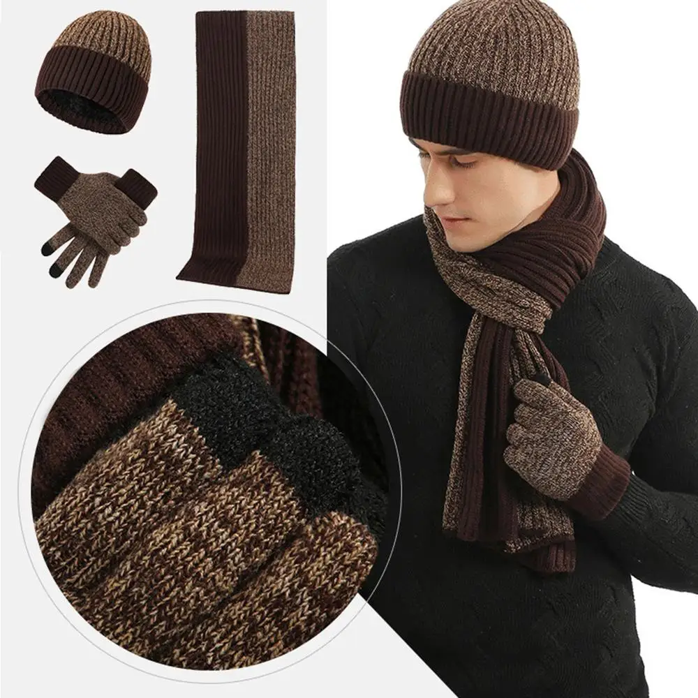 3Pcs/set Fashion Trend Scarf Hat Glove For Men And Women Winter Luxury Knitted Thickened Warm Three Piece Set Accessories Gifts