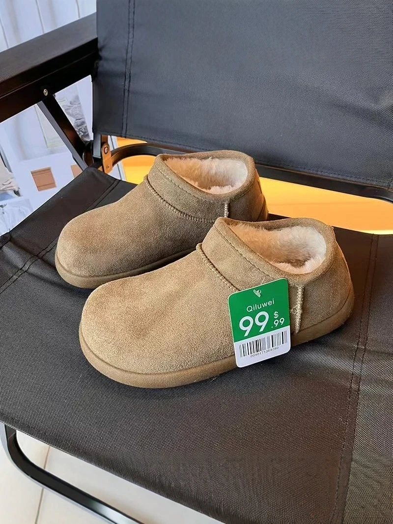 

Men's Winter Booties Slip-On Fleece Lined Birkenshoes Short Cuff Warm Cotton Shoes Potato Shape Snow Boots Casual Style