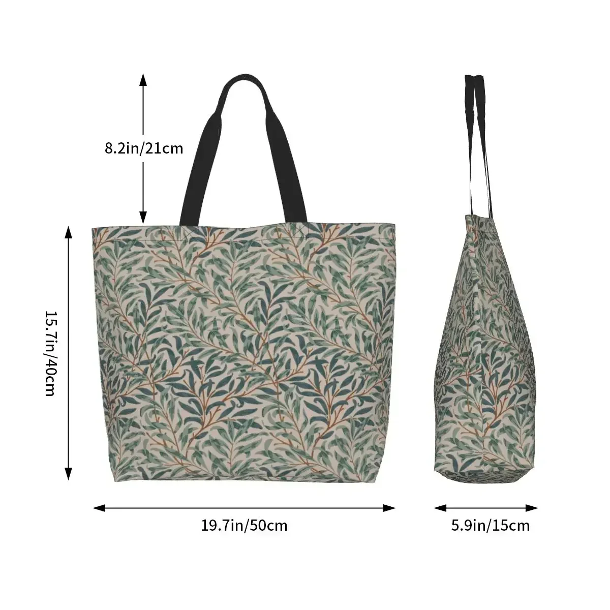 

Vintage Willow Bough Shopping Tote Bags Recycling Floral Textile Pattern Canvas Grocery Shoulder Shopper Bag