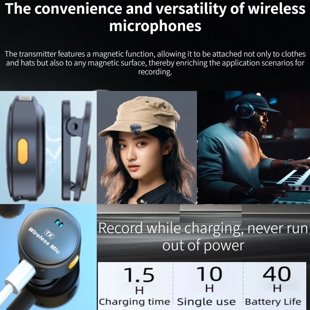 JOCEEY-S3 Wireless microphone, Wireless Charging Box microphone, Magnetic Wear lavaliere Mic for USB-C Android, Video Record, In