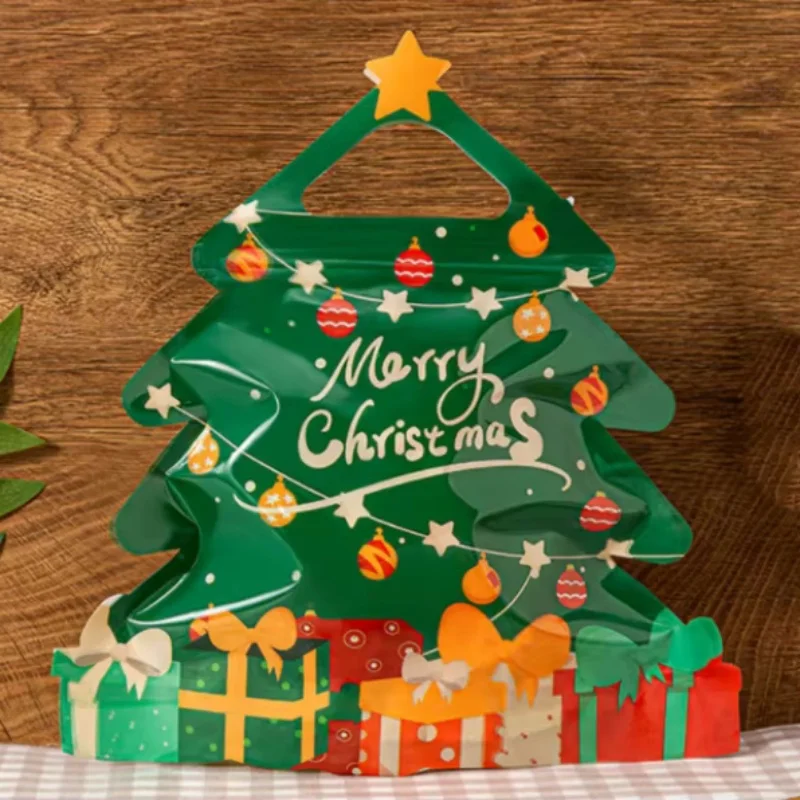

10/100PCS Plastic Christmas Ziplock Packaging Bag DIY Tree Sugar Candy Snack Bakery Cookies Child Toys Gifts Storage Pouches