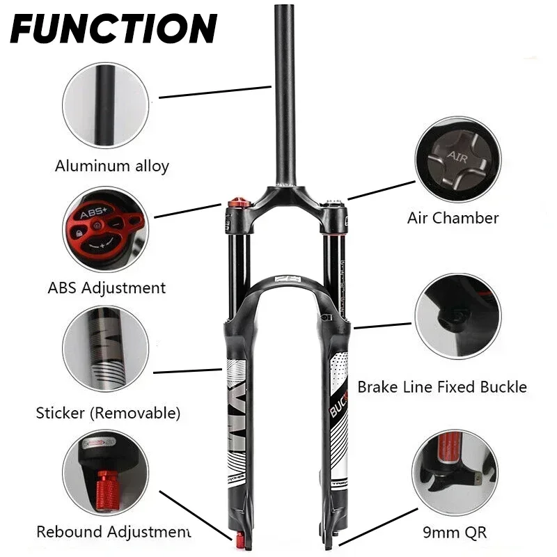 BUCKLOS MTB Air Suspension Fork 120mm Travel 26/27.5/29inch Mountain Bike Fork Remote/Manual Lockout 9mm QR Bicycle Fork