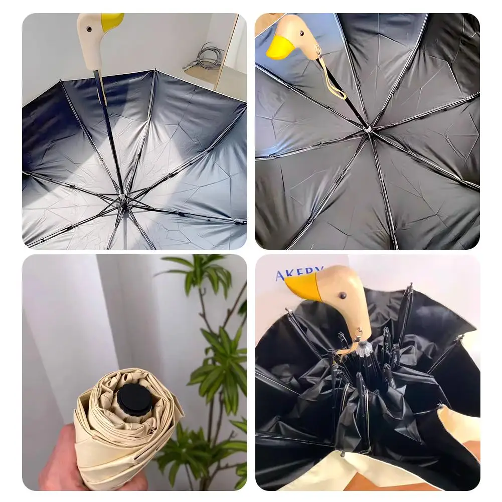 Umbrella With Cute Duck Head Wood Handle 8 Bones Thickening Rain UV Protection Coating Automatic Parasol Unisex Umbrellas B Y5G5