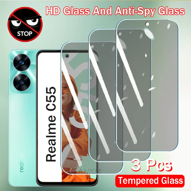 3Pcs Privacy Tempered Glass For Realme C55 C53 C51 C35 C33 C31 C30 C30S C25 C21 C20 C25S Anti-spy Screen Protectors Cover Glass