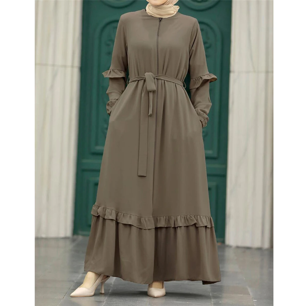 Open Front Zipper Abayas Muslim Women Dubai Saudi Long Maxi Dresses Turkey Arabic Islamic Ramadan Kaftan Robe Jalabiya Vestidos