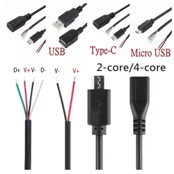 DIY Data Line Charging Cord Type-C Micro USB A Female Male Jack Power Supply Extension Cable 2 4 Pin 2-core/4-core Wires 0.5m 2m