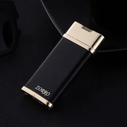 New  Zorro Ultra Thin High End Cigarette Gas Lighter Unusual Creative Metal Torch Turbine Windproof Blue Butane Cigar Lighter