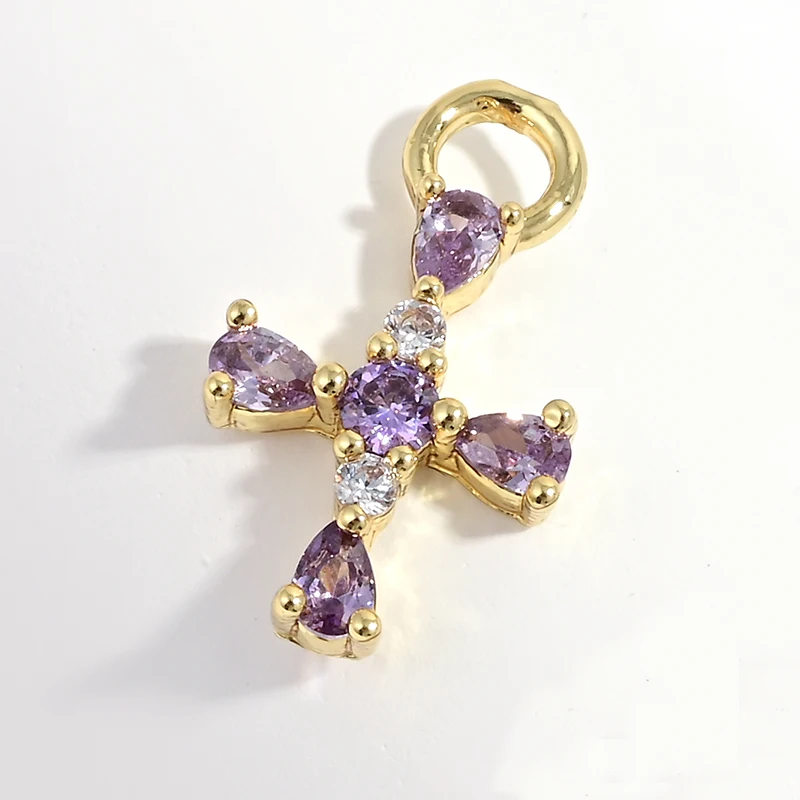 Exquisite Kompakte Kreuzförmige Anhänger, Vergoldet mit Zirkonia, Messing-Schmuckzubehör für DIY Handgemachte Ohrringe: VD2379 – Detail 6
