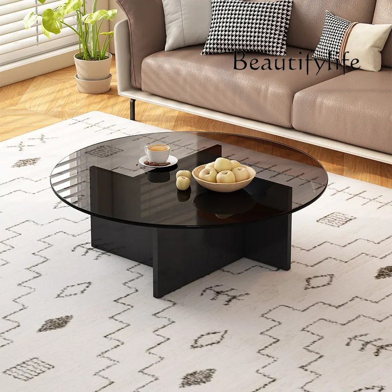 Round tempered glass coffee table living room home antique style new minimalist high-end creative low table