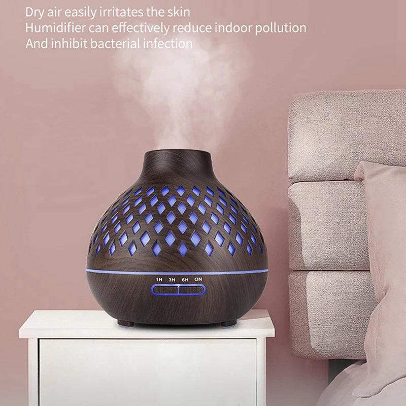 Diffuser Aroma minyak esensial 400Ml, penyebar Aroma serat kayu dengan pengatur waktu dingin untuk rumah kamar tidur bayi