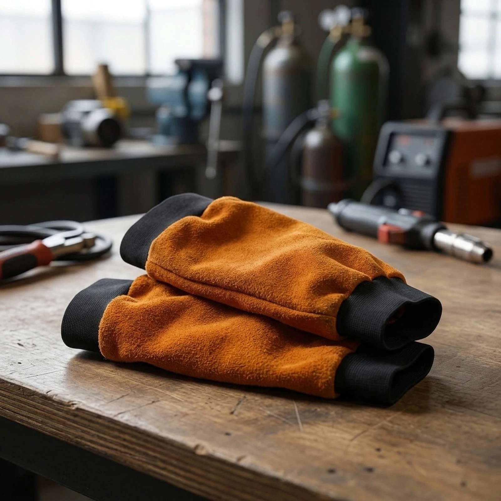 Leather welding arm guards for industrial welding tasks offering comfort breathability and reliable heat resistance