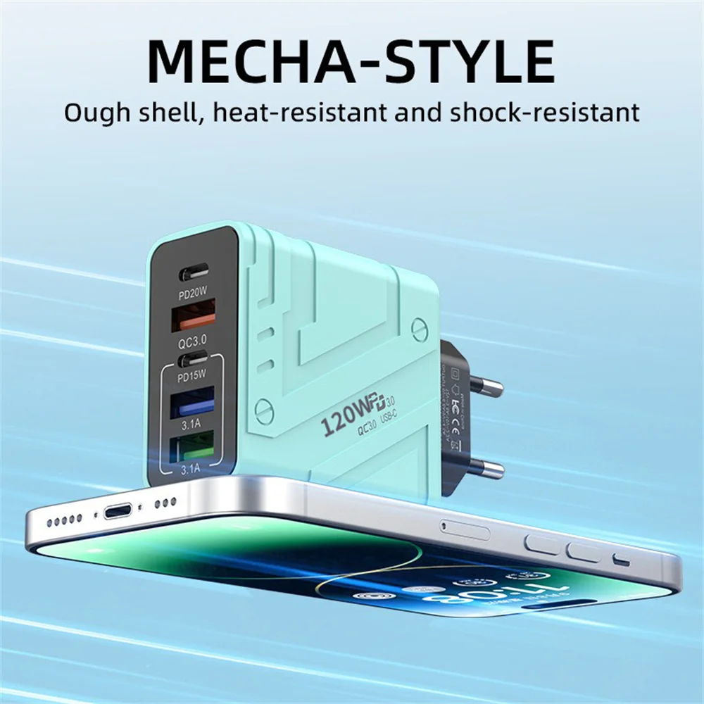 120W USB Charger PD Type C 5 Ports Fast Charging Mobile Phone Charge Adapter For iPhone Samsung Xiaomi Huawei QC3.0 Wall Charger