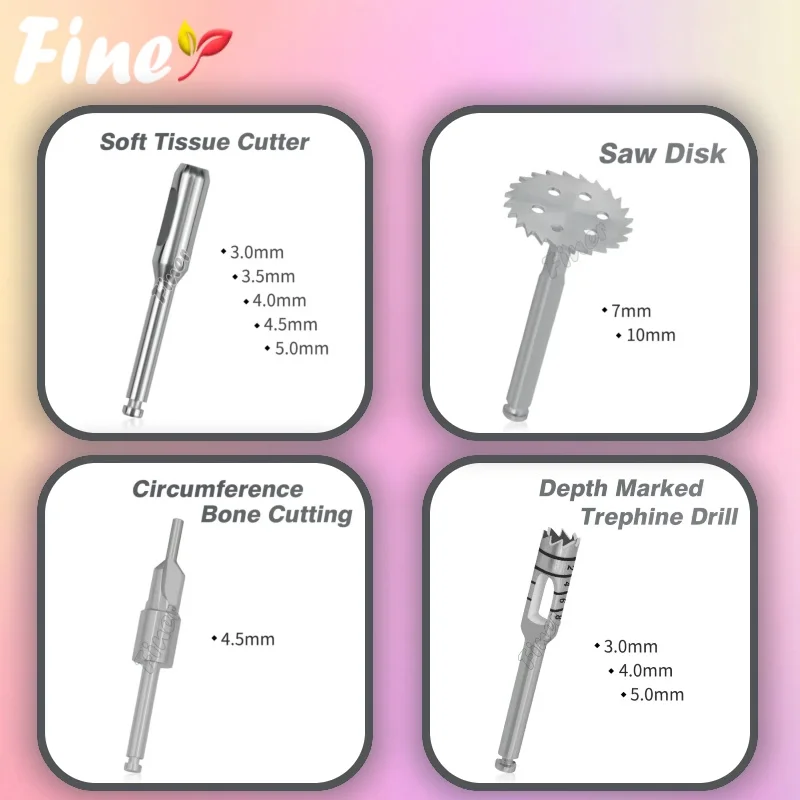

Finer 1 шт., сверла для зубных имплантатов, стоматологическая пила, дисковый имплантат, дрель для трепанского, сверла для хирургических имплантатов, перфоратор для тканей, стоматологический инструмент