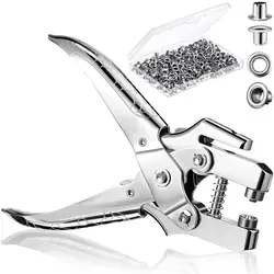 Grommet Eyelet Pliers 3/16 Inch Eyelet Hole Punch Pliers with 100 Piece Metal Eyelets Easy Press Hollow Grommet Portable Handhel