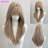 MEISU-peluca con flequillo de aire sintético para mujer, pelucas rectas en capas, fibra resistente al calor, para fiesta o Selfie, uso diario, 22 pulgadas