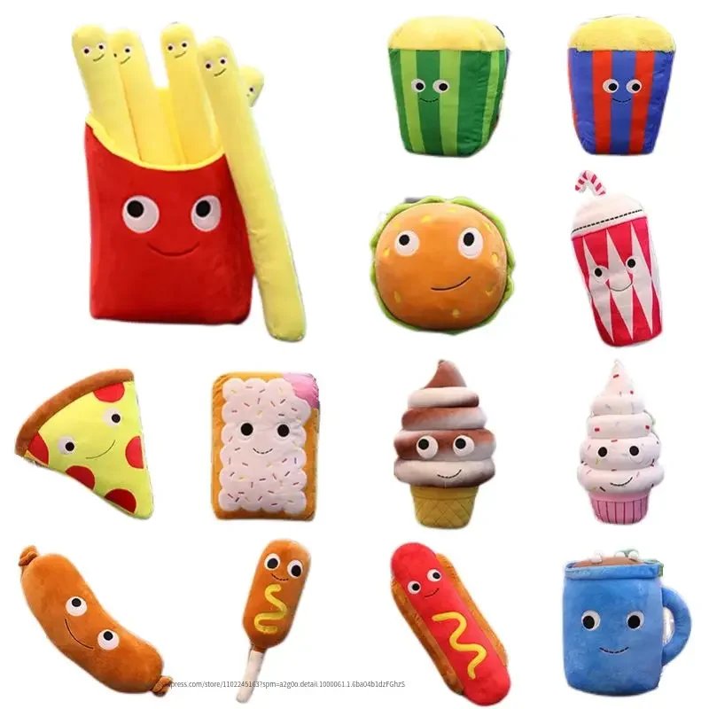 Simulation Cute Hamburger Food Toy Sausage Drink Pizza Golden Chips Emoticon Snack Plush Toy Decor Food Pillow special Kids Gift