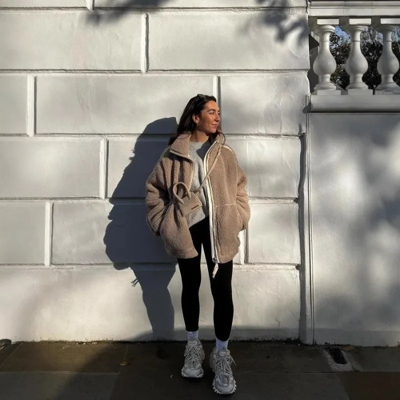 

Women's Autumn Winter New Fashion Loose Fleece-Like Coat Oversized Casual Outdoor Zipper Jacket Warm Outwear for Women