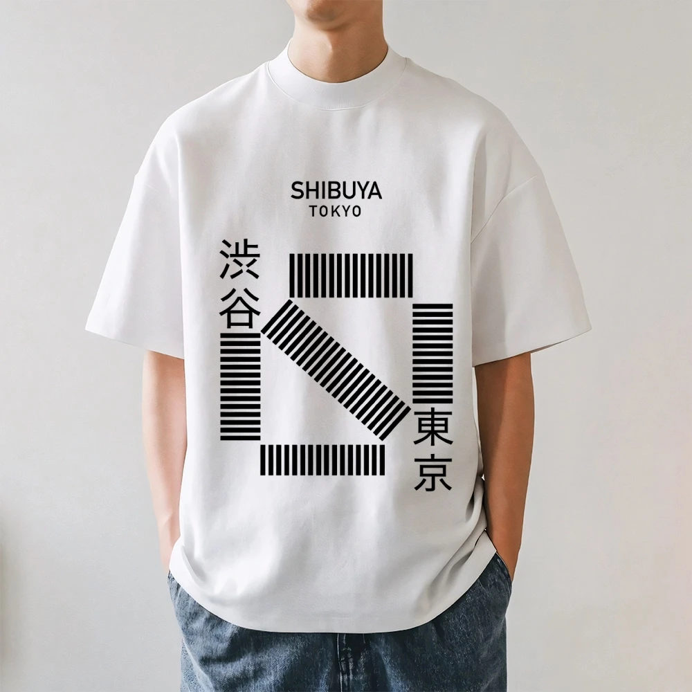 Camiseta estilo japonés Shibuya Tokyo, ropa de algodón de verano para hombres y mujeres, Top de manga corta con cuello redondo a la moda Harajuku