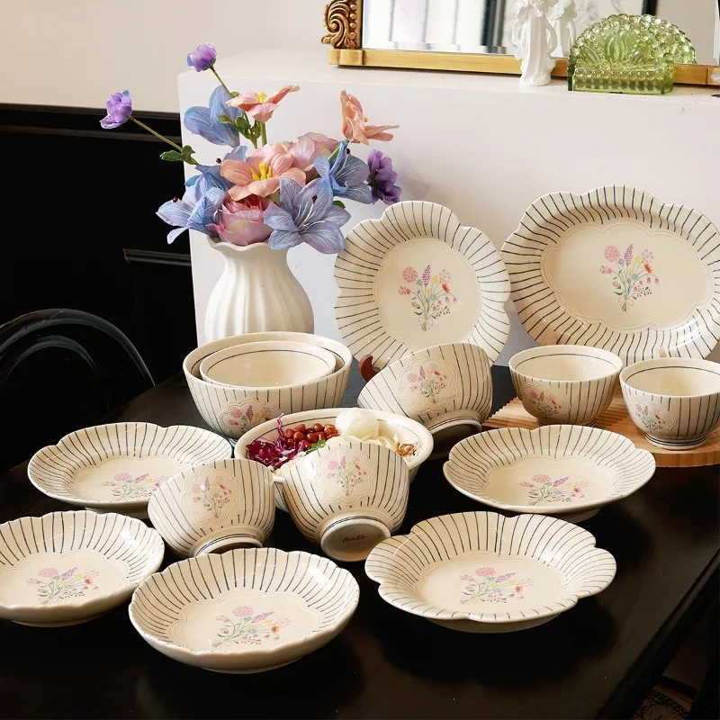 

Creative Design Japanese Style Series Plates Household Dishes Ceramic Plates Good Looking Plates Retro Rice Bowls Noodle Bowls