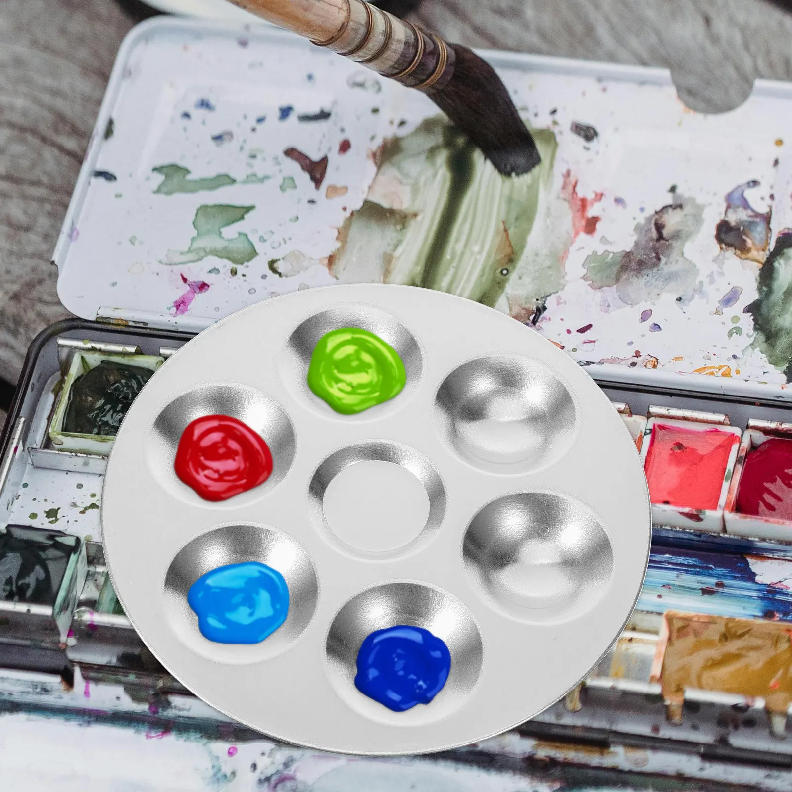 2Pcs Paint Palette Tray Pigment Tray For Art Student Rustproof Aluminum Painting Color 6-Hole Design Easy-carry