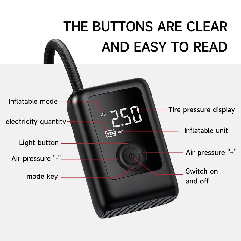 7.4V Portable Air Compressor for Car Tires Wireless Automatic Fast Inflation for Cars Bikes Motorcycles Black