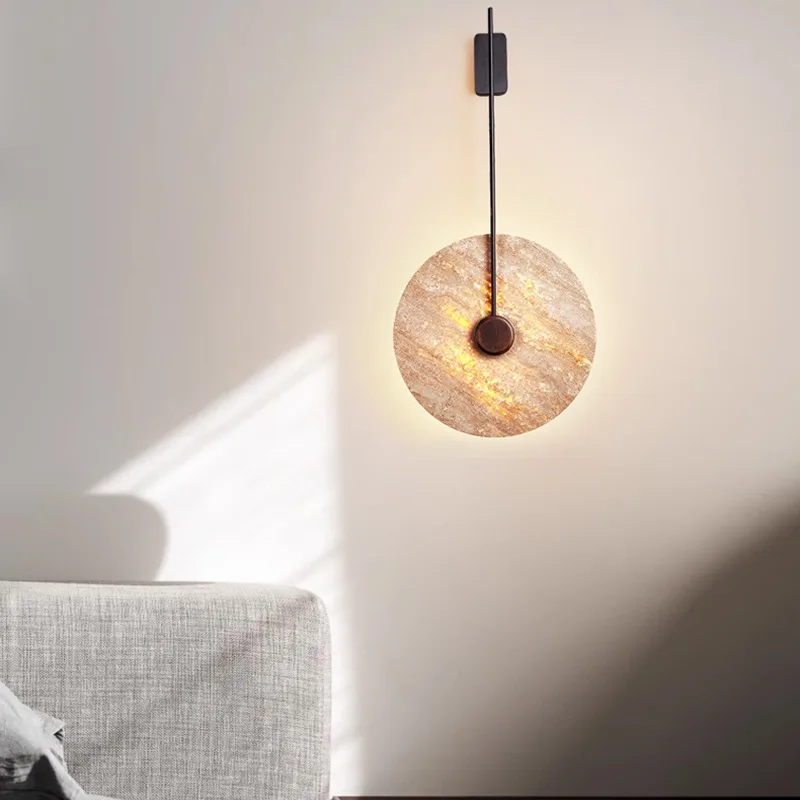 Yellow Cave Stone Circular Disk Wall Lamps Wabi Sabi Style Living Room Staircase Bedroom Corridor Foyer Vintage LED Wall Sconces