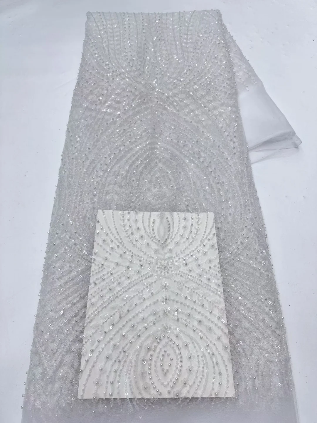 

2026 Morden Embroidered Tulle Net Fabric,good sale with pearls beads,Luxury French Sequins Mesh Lace 5 Yards
