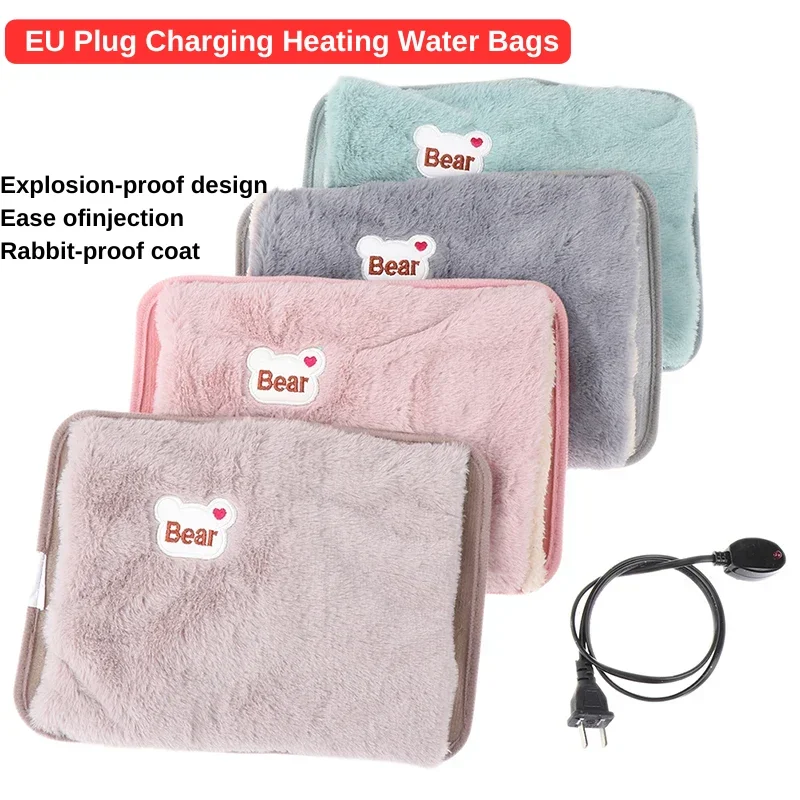1 Satz elektrischer Warmwasser beutel wieder verwendbare Plüsch-Wärm flasche EU-Stecker zum Aufladen von Heiz wassers äcken Winter warme Handtasche