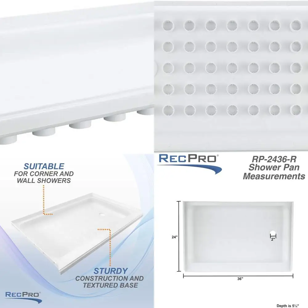 

Душевая поддон RecPro RV | Правый слив 36 x 24 x 5 дюймов белого цвета | Душевая база для автофургона | Душевая сковорода для кемпера