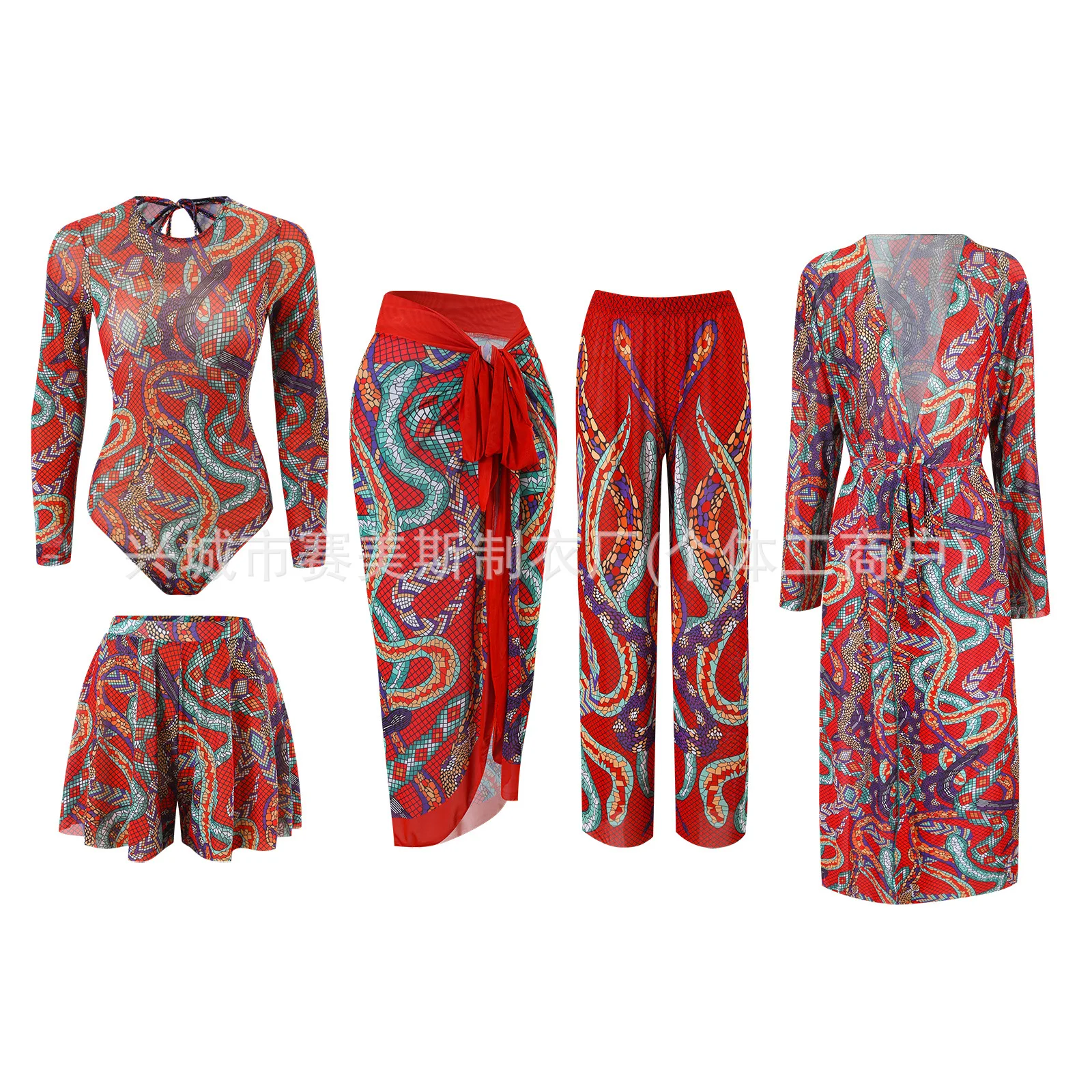 

Women's 5 Piece Long Sleeve Swimsuit Mesh Pants Купальник для плавания в бассейне и на море