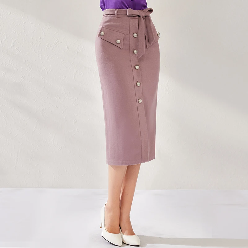 

ei 2026 Spring New Woolen Mid-Length A-Line Skirt Women's Ele Pencil Skirt High Waist Commute Pure Color X-ape Design