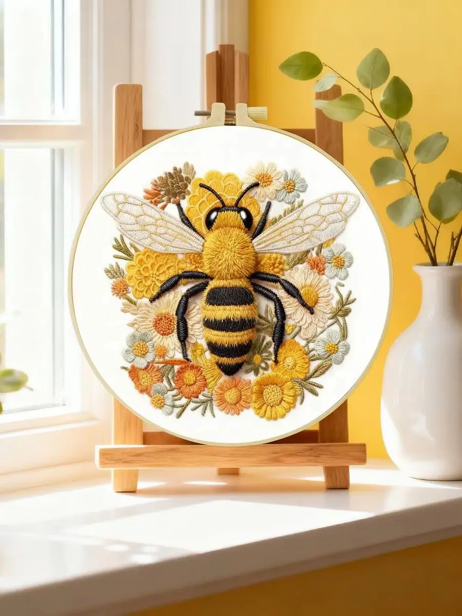 1 Stück 20X20CM/15X15CM 7,87/6,3 Zoll Tier - Bienen Stickerei Starter-Kit DIY-Kit DIY-Stickerei-Set Handarbeiten Malerei – Detail 6