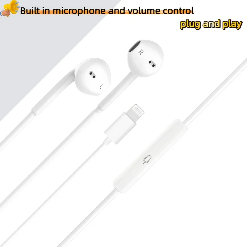 Wired headphones with built-in microphone and volume control, compatible with iPhone 14/13/12/11 Pro Max/Xs/Xr/X/7/8 Plus, white
