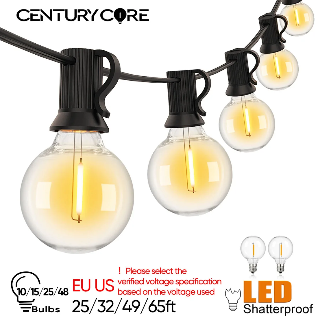 Odporna na stłuczenia girlanda świetlna G40 220V 110V LED do użytku zewnętrznego, wodoodporna, z możliwością łączenia, dekoracja festonowa, oświetlenie kempingowe.