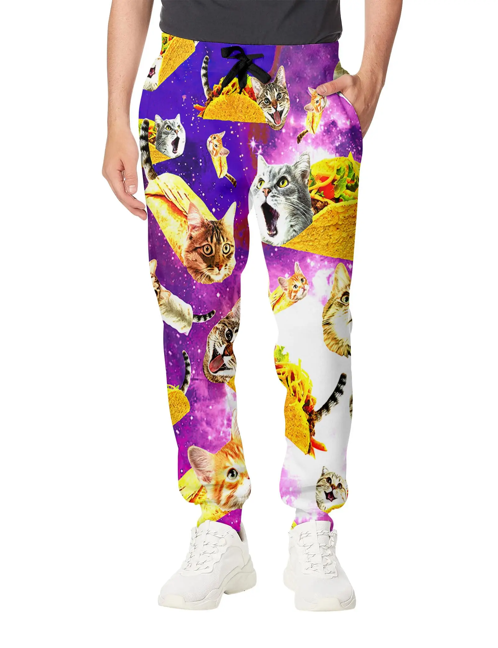 Lässige Jogginghose für Herren, abstraktes Kätzchen-Pizza-Druck-Design, geeignet für Outdoor-Jogginghose, Herbst- und Wintermode