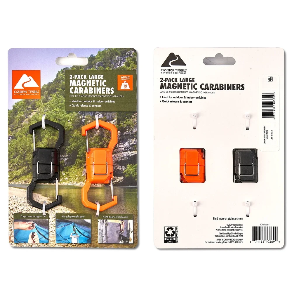 2-حزمة حلقات تسلق مغناطيسية سعة وزن 10 رطل، مشابك حديد سريعة الإصدار، أدوات تنظيم معلقة مثالية للاستخدام الداخلي والخارجي