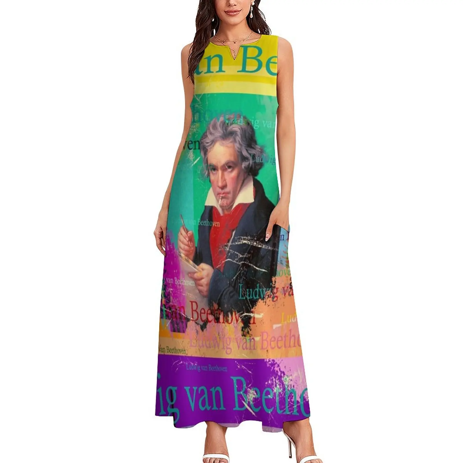 Ludwig van Beethoven portrait, famous German composer, 9th symphony Long Dress prom dress 2025 chic and elegant woman dress