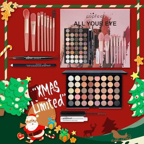 Imagen 2 del producto POPFEEL Set completo de maquillaje navideño, caja de regalo, sorpresa navideña para amigos y familiares | Colección festiva de cosméticos navideños