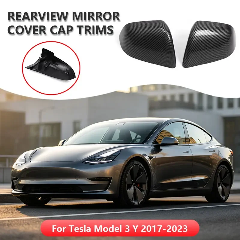 

For Tesla Model 3 Y 2017-2023 Car Sticker Rearview Side Mirror Cover Wing Cap Exterior Door Rear View Case Trim Carbon Fiber ABS
