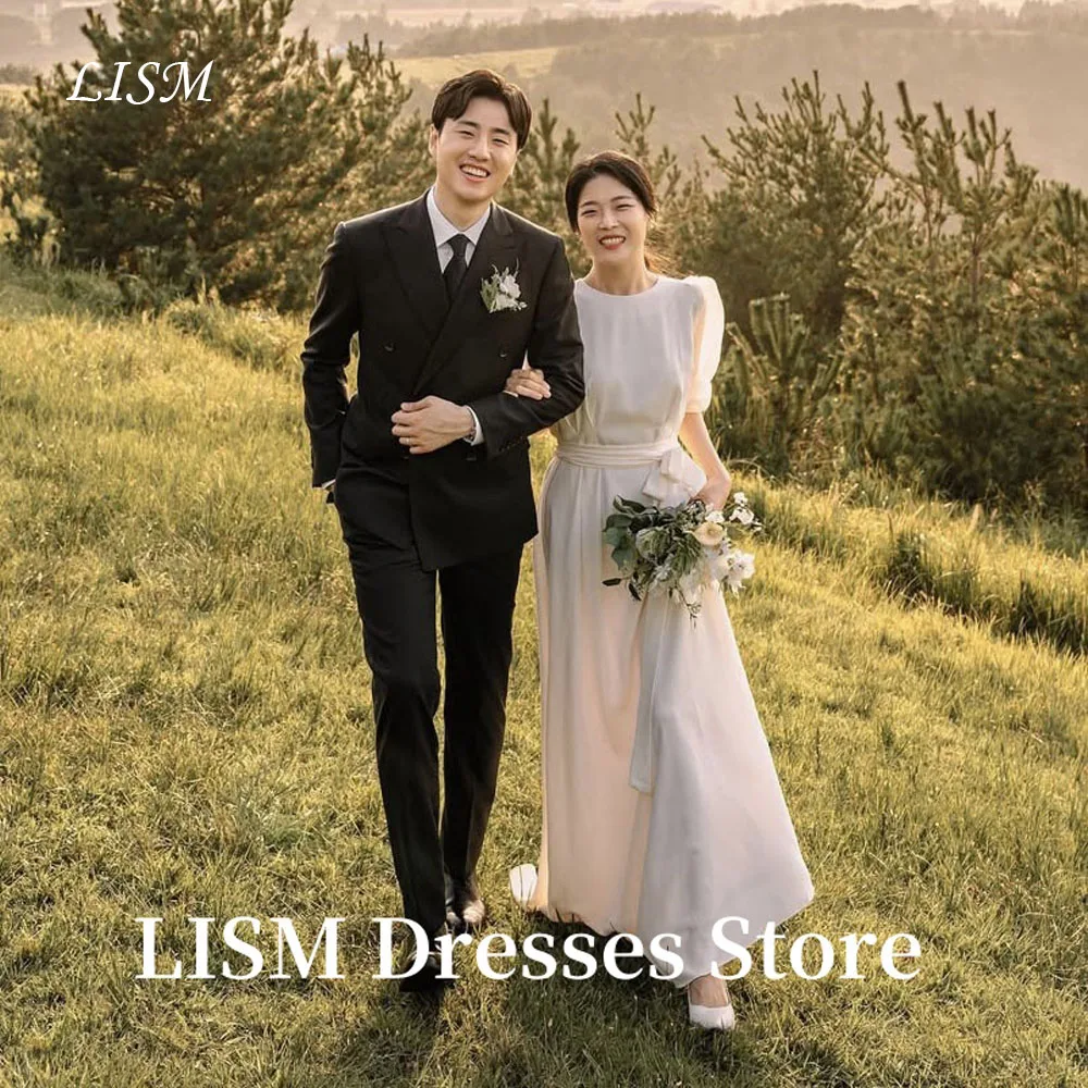 

LISM O-Neck A-Line Korea Wedding Dresses Photo Shoot Soft Chiffon Ankle Length Elegant Bridal Gowns웨딩드레스 Customized Corsets